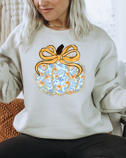 Coquette Preppy Pumpkin Adult Graphic Crewneck Pullover