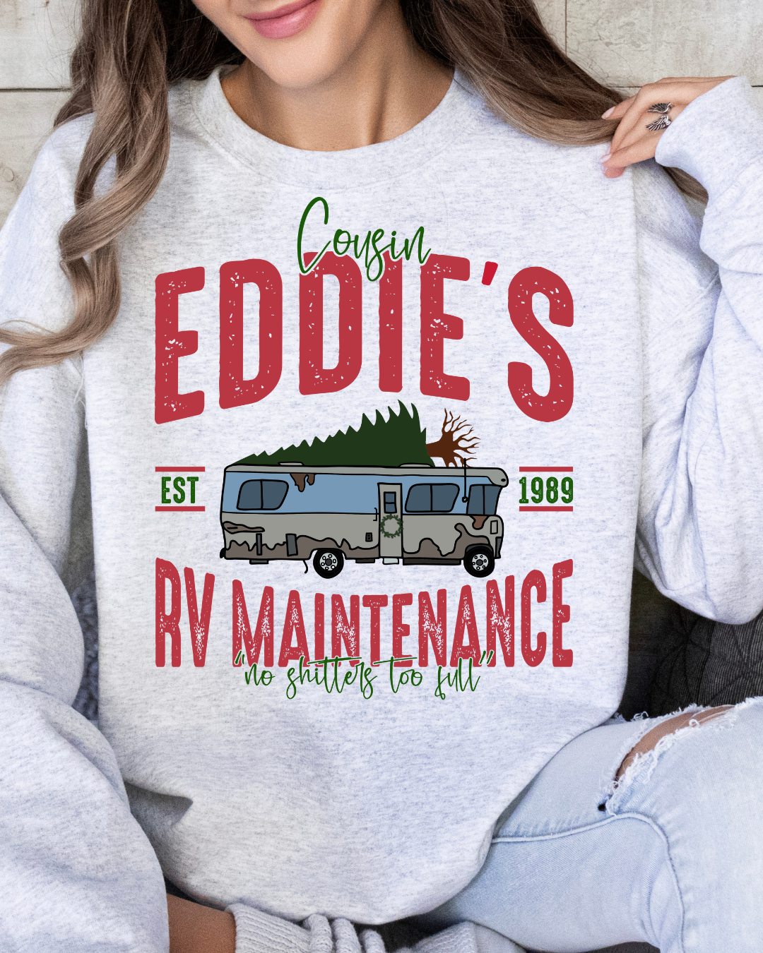 Cousin Eddie's RV Maintenance Christmas Adult Graphic Crewneck Pullover