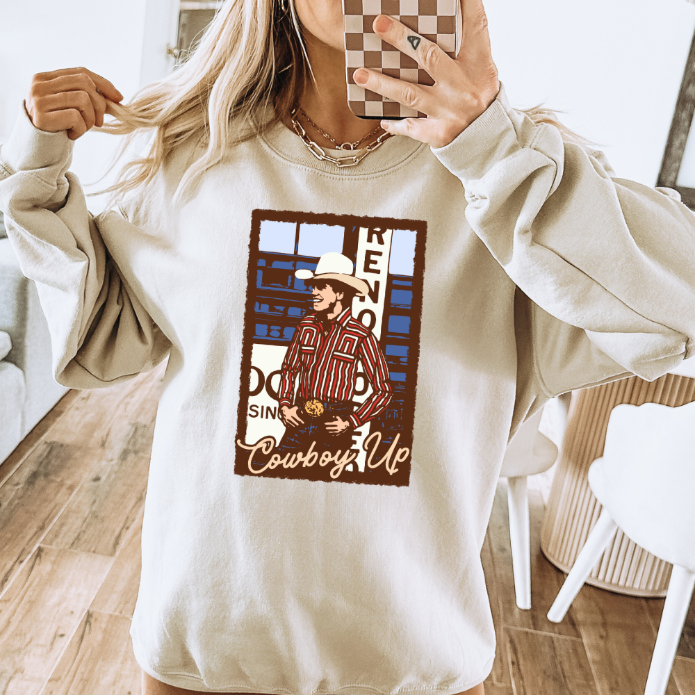 Cowboy Up Western Adult Graphic Crewneck Pullover