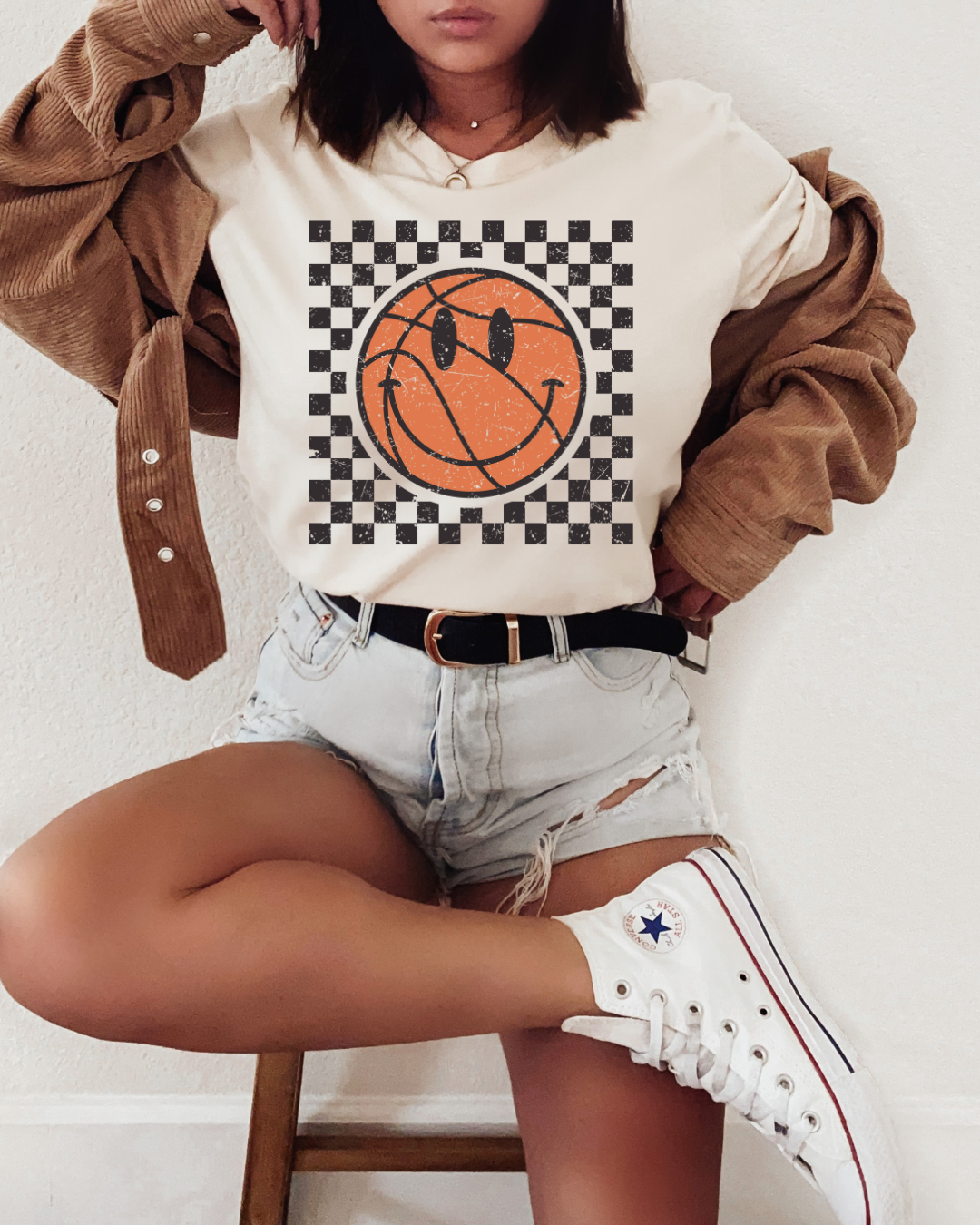 Checkered Distressed Basketball Adult Tee