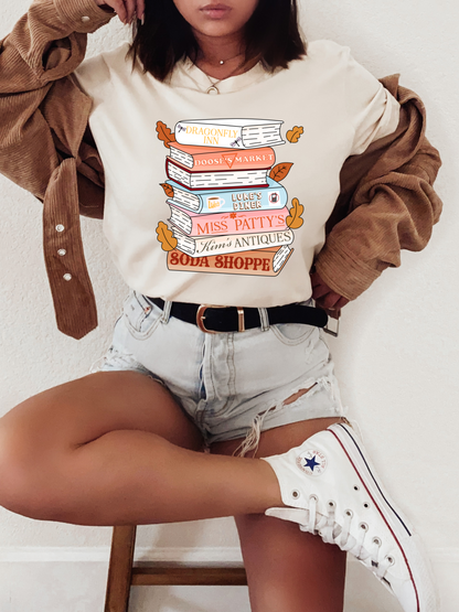 Fall Gilmore Girl Books Adult Graphic Tee