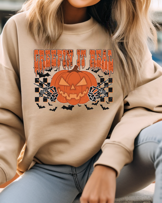 Creepin It Real Halloween Adult Graphic Crewneck Pullover
