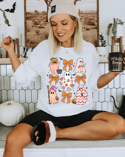 Croquette Ghosts Spooky Adult Graphic Crewneck Pullover