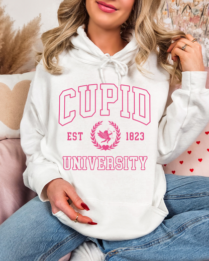 Cupid University Valentines Adult Hoodie