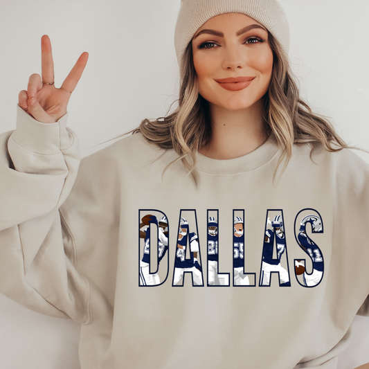 DALLAS Outline Football Players Adult Graphic Crewneck Pullover