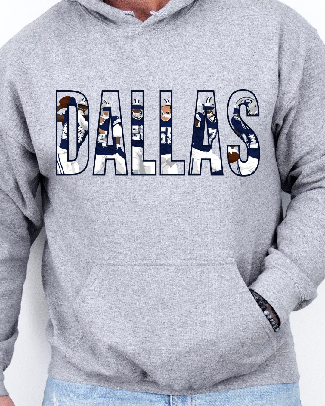 DALLAS Outline Football Players Adult Graphic Hoodie