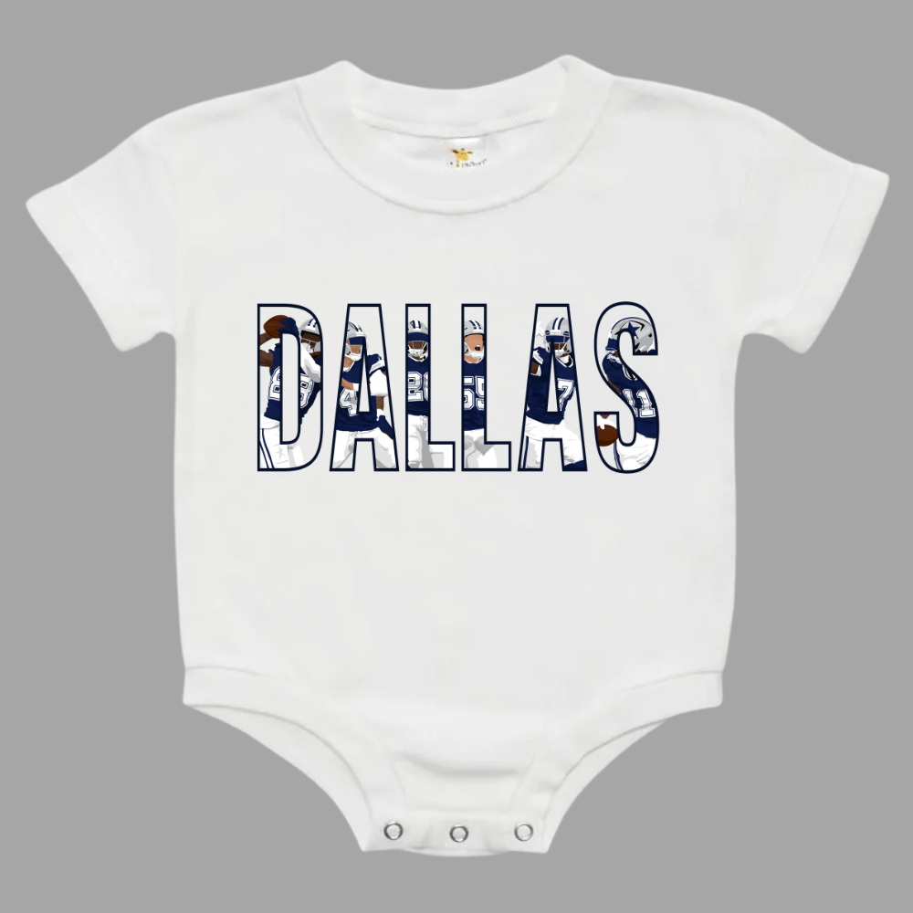 DALLAS Outline Football Players Baby Bubble Romper
