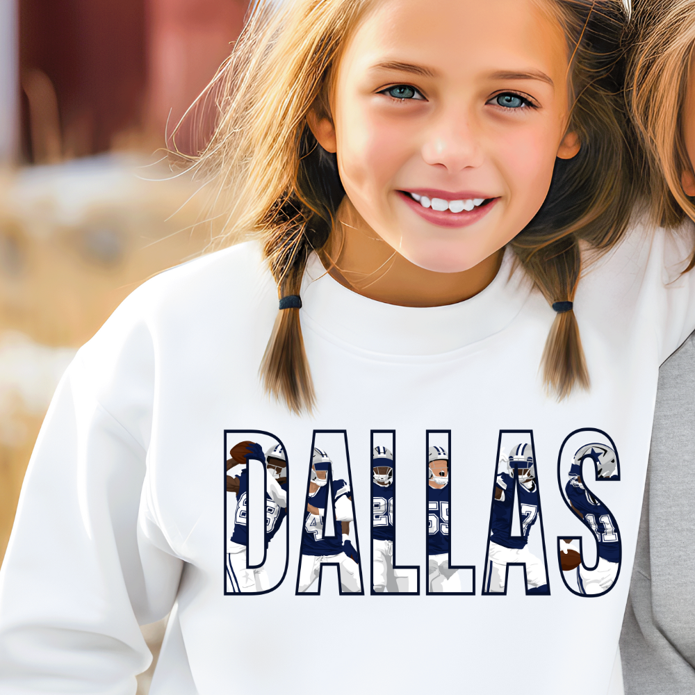 DALLAS Outline Football Players Youth Graphic Sweatshirt
