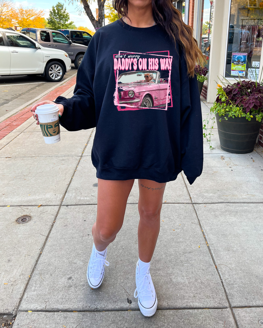 Daddy's On His Way Trump Adult Graphic Crewneck Pullover