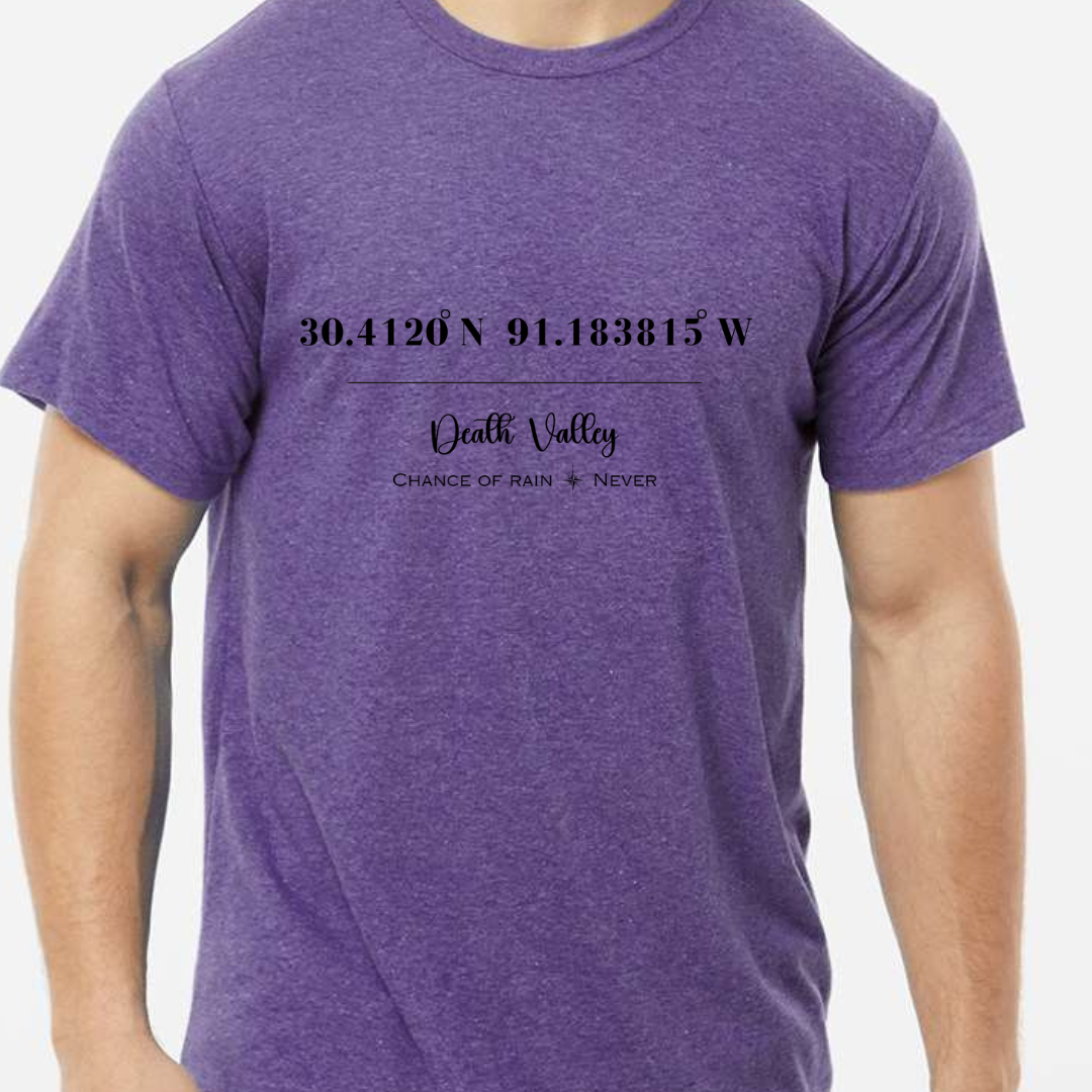 Death Valley LSU Tiger Stadium Coordinates Louisiana Football (Black) Adult Graphic T-Shirt