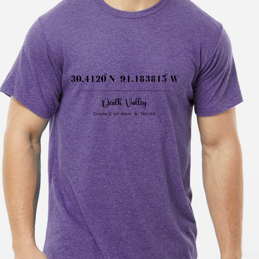 Death Valley LSU Tiger Stadium Coordinates Louisiana Football (Black) Adult Graphic T-Shirt