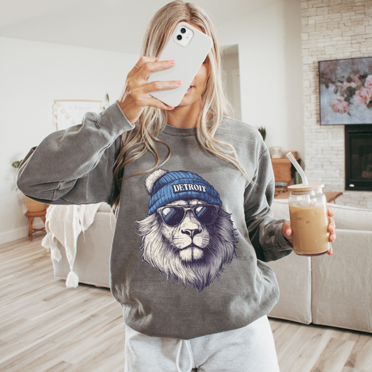 Detroit Lions Beanie Adult Crewneck Pullover