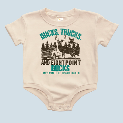 Ducks, Trucks, 8 Point Bucks Baby Bubble Romper