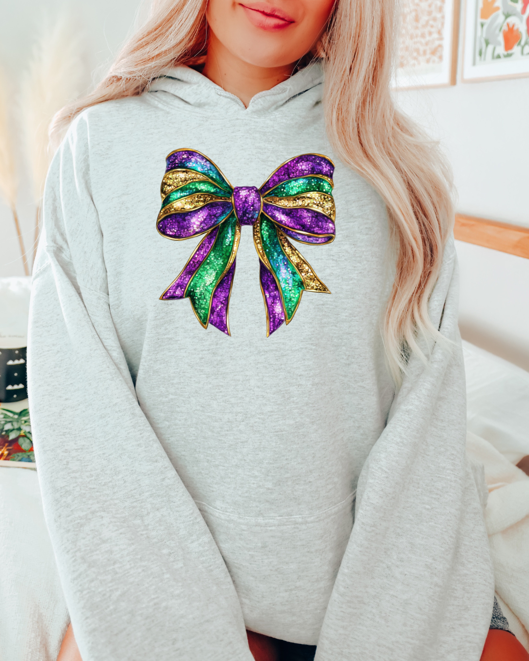 Faux Sparkly Mardi Gras Bow Adult Graphic Hoodie
