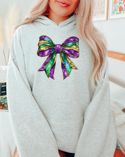 Faux Sparkly Mardi Gras Bow Adult Graphic Hoodie