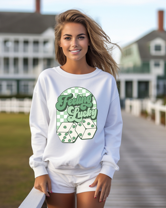 Feeling Lucky Dice Lucky Adult Graphic Crewneck Pullover