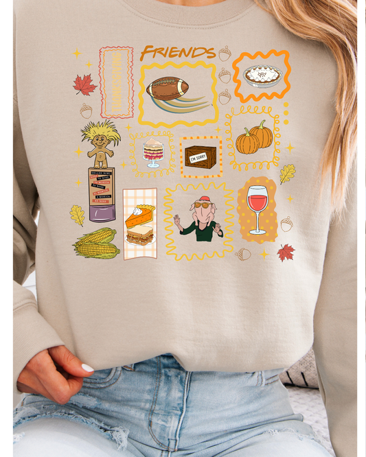 Friendsgiving Doodles Friends Adult Graphic Crewneck Pullover