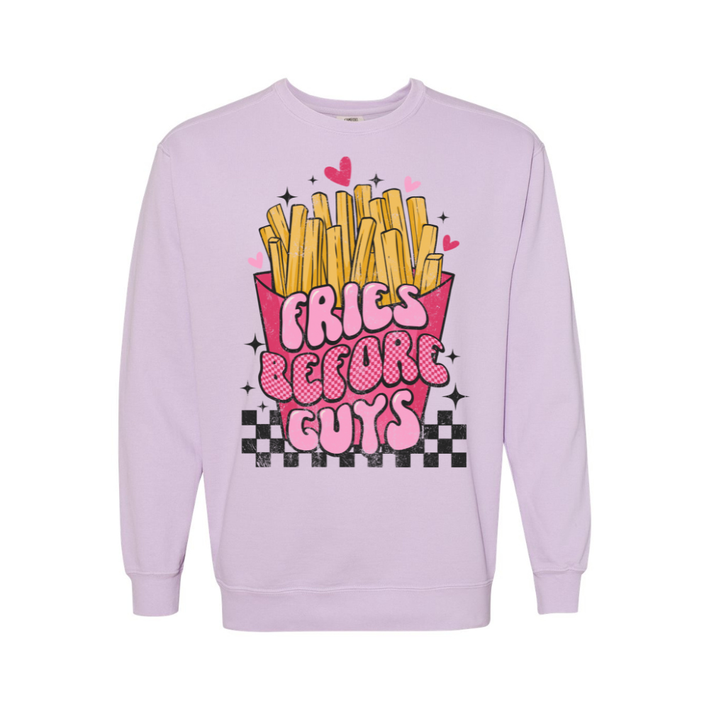 Fries Before Guys Checkered Adult Graphic Crewneck Pullover