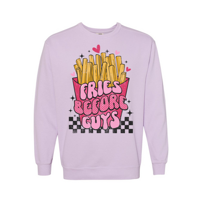 Fries Before Guys Checkered Adult Graphic Crewneck Pullover