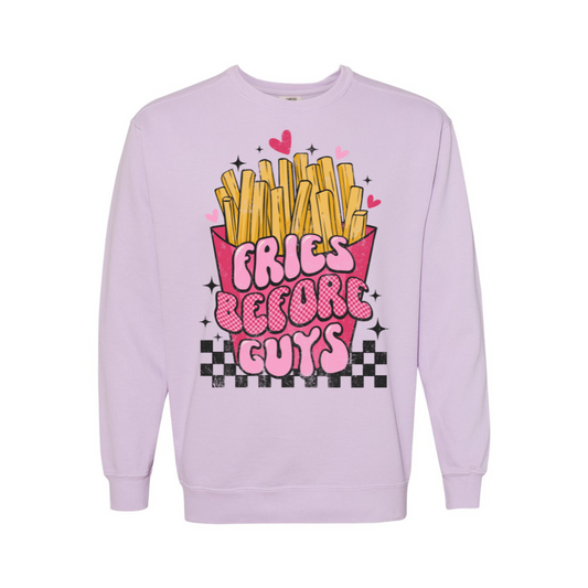 Fries Before Guys Checkered Adult Graphic Crewneck Pullover