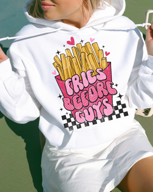 Fries Before Guys Checkered Adult Graphic Hoodie
