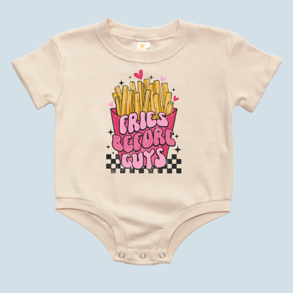 Fries Before Guys Checkered Baby Bubble Romper