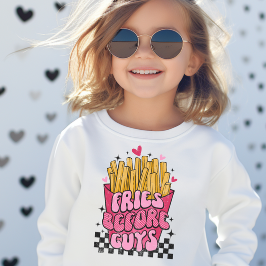 Fries Before Guys Checkered Toddler Graphic Sweatshirt