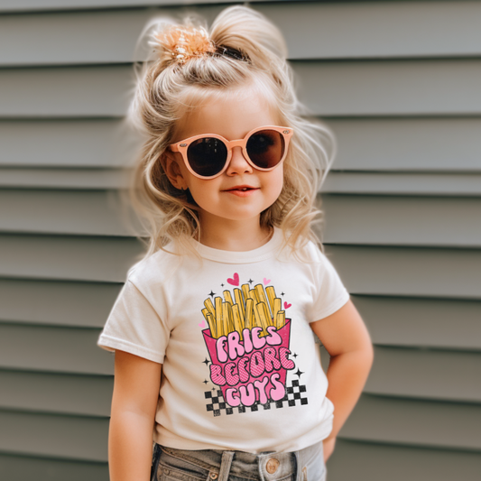 Fries Before Guys Checkered Toddler Graphic Tee