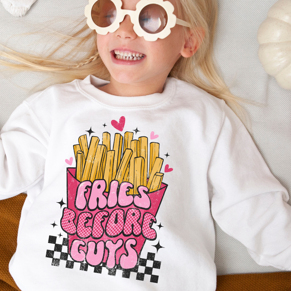 Fries Before Guys Checkered Youth Graphic Sweatshirt