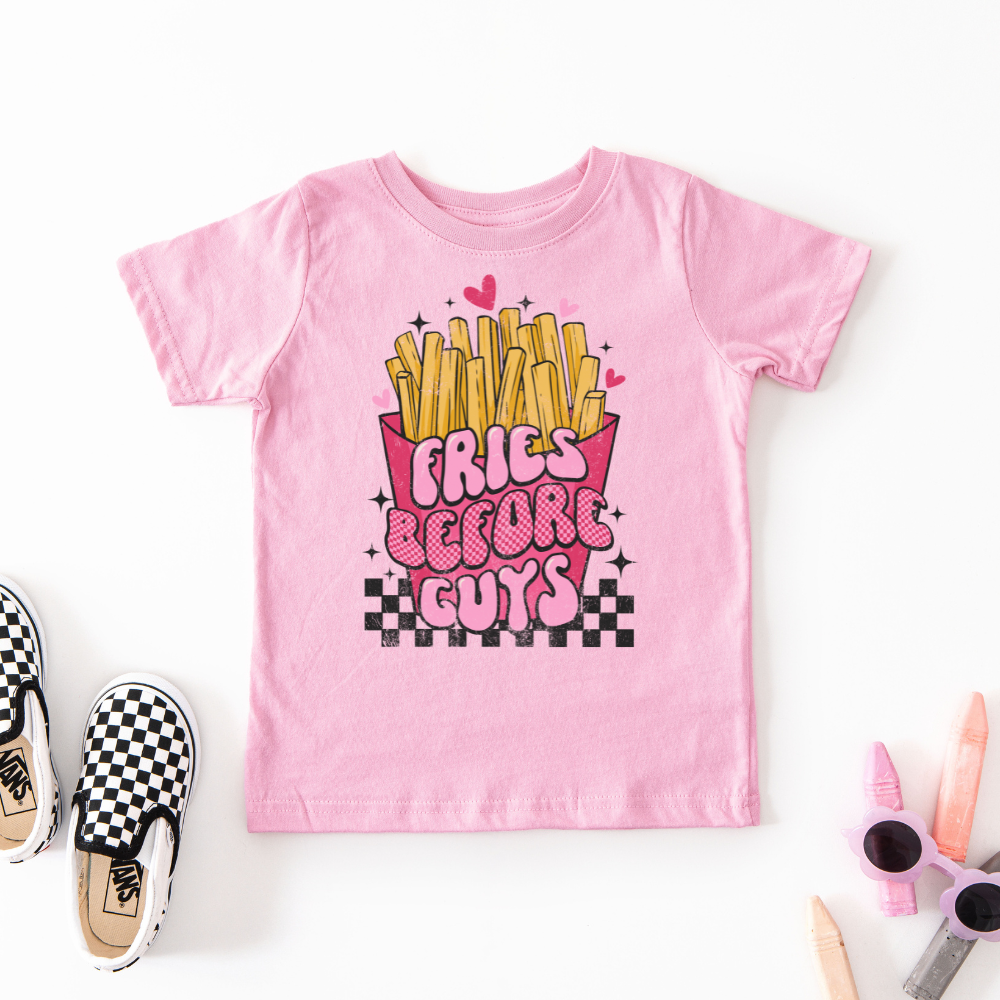 Fries Before Guys Checkered Youth Graphic Tee