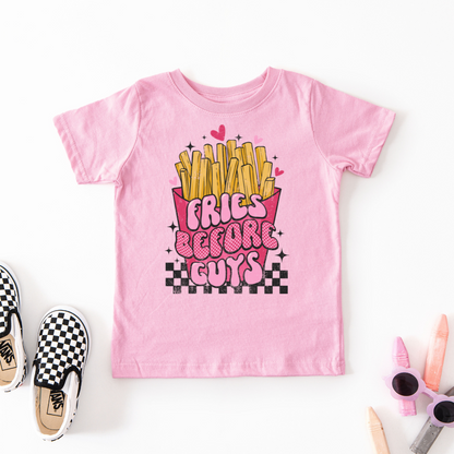 Fries Before Guys Checkered Youth Graphic Tee