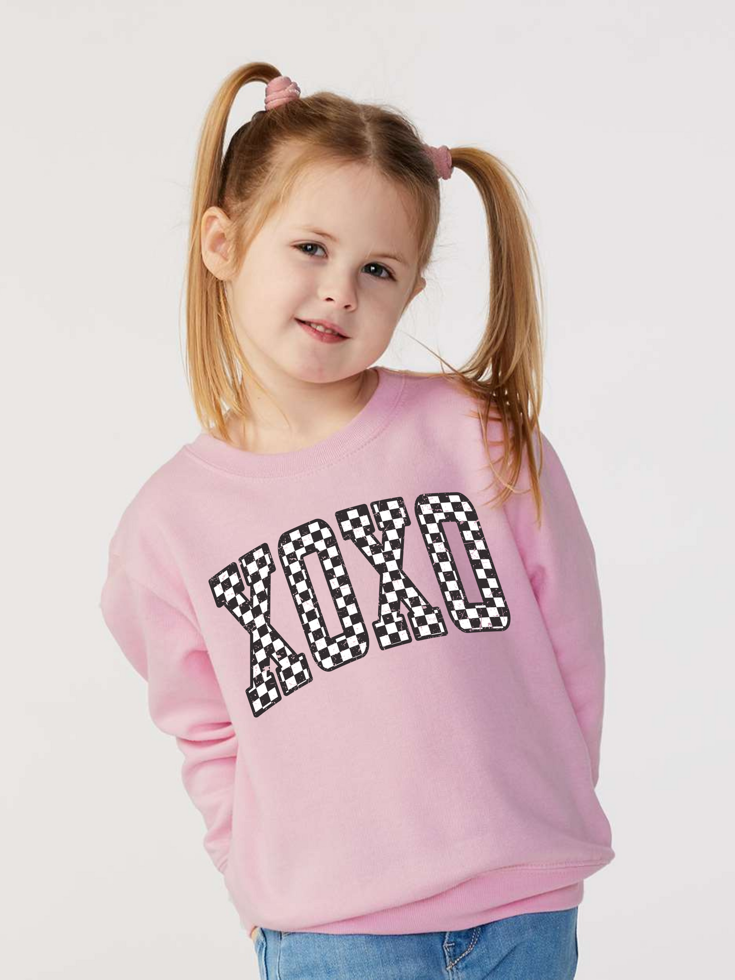 Retro Checkered XOXO Valentines Youth Graphic Sweatshirt