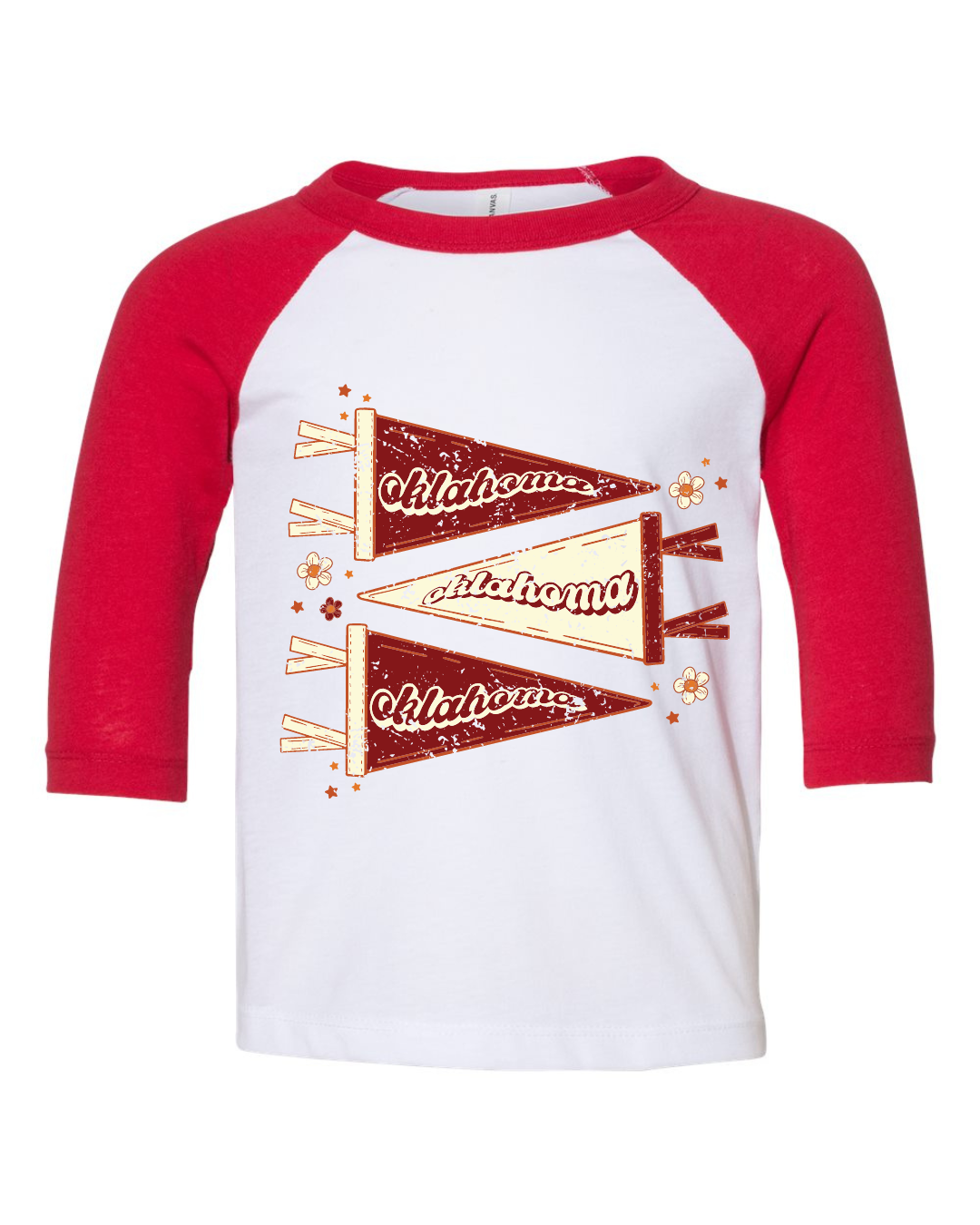 Oklahoma Pennant Toddler Youth Three Quarter Sleeve Toddler Tee