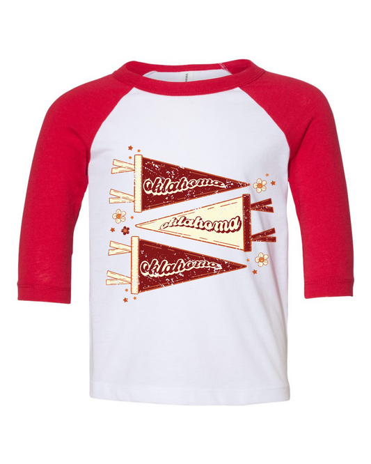 Oklahoma Pennant Toddler Youth Three Quarter Sleeve Toddler Tee