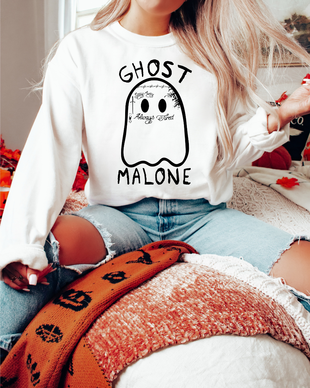 Ghost Malone Spooky Adult Graphic Crewneck Pullover