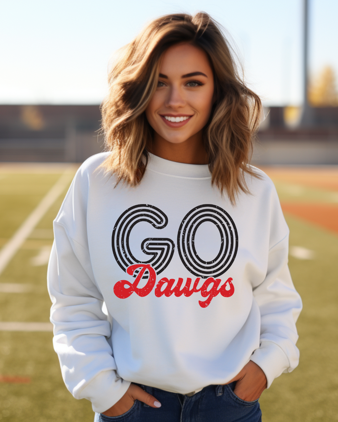 Go Dawgs Distressed Georgia Adult Graphic Crewneck Pullover