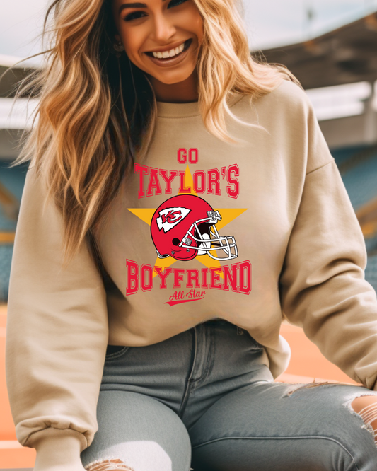 Go Taylor's Boyfriend NFL X Taylor Adult Graphic Crewneck Pullover