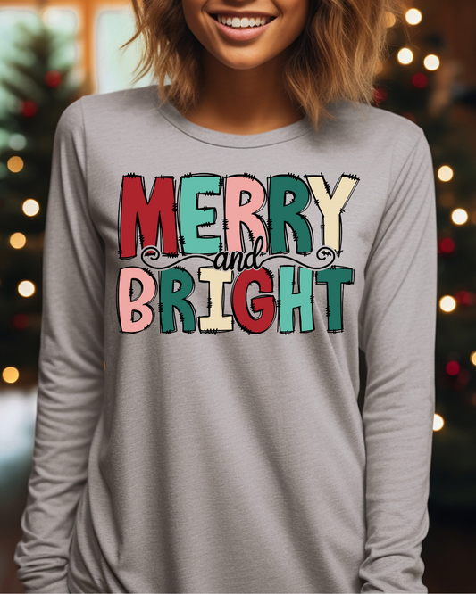 Colorful Merry & Bright Christmas Adult Long Sleeve Tee