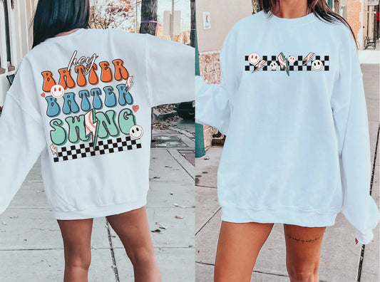 Hey Batter Batter Swing Adult Crewneck Pullover