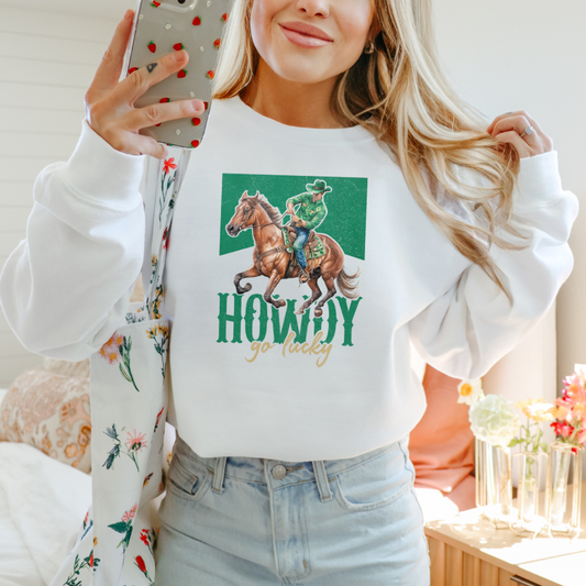 Howdy Go Lucky Cowboy Adult Graphic Crewneck Pullover