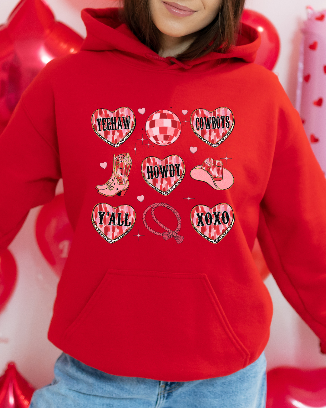 Howdy Valentines Adult Graphic Hoodie