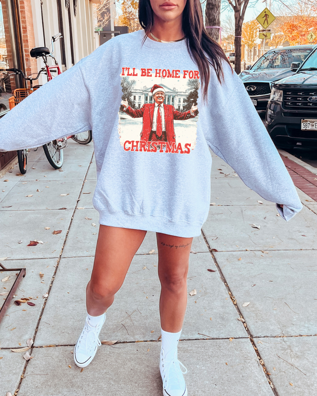 I'll Be Home For Christmas Trump Adult Graphic Crewneck Pullover