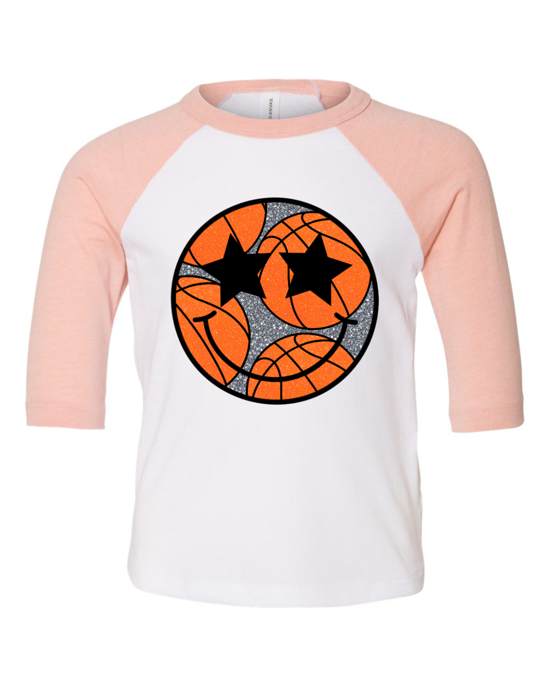 Sparkle Smiley Basketball Three Quarter Sleeve Toddler Tee