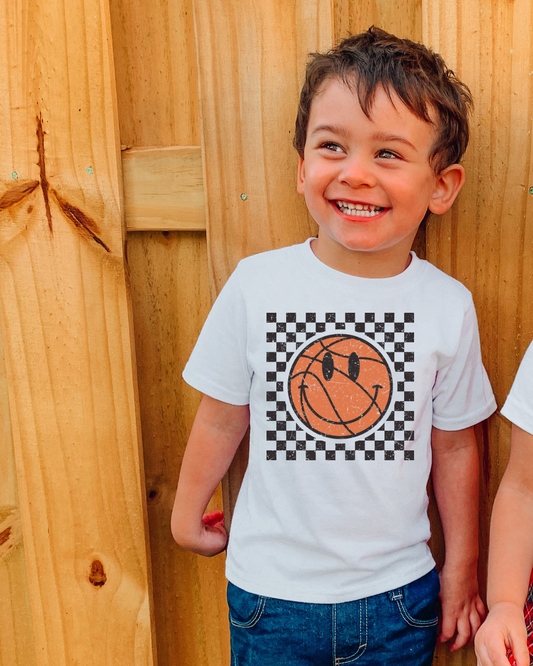 Checkered Distressed Basketball Youth Tee