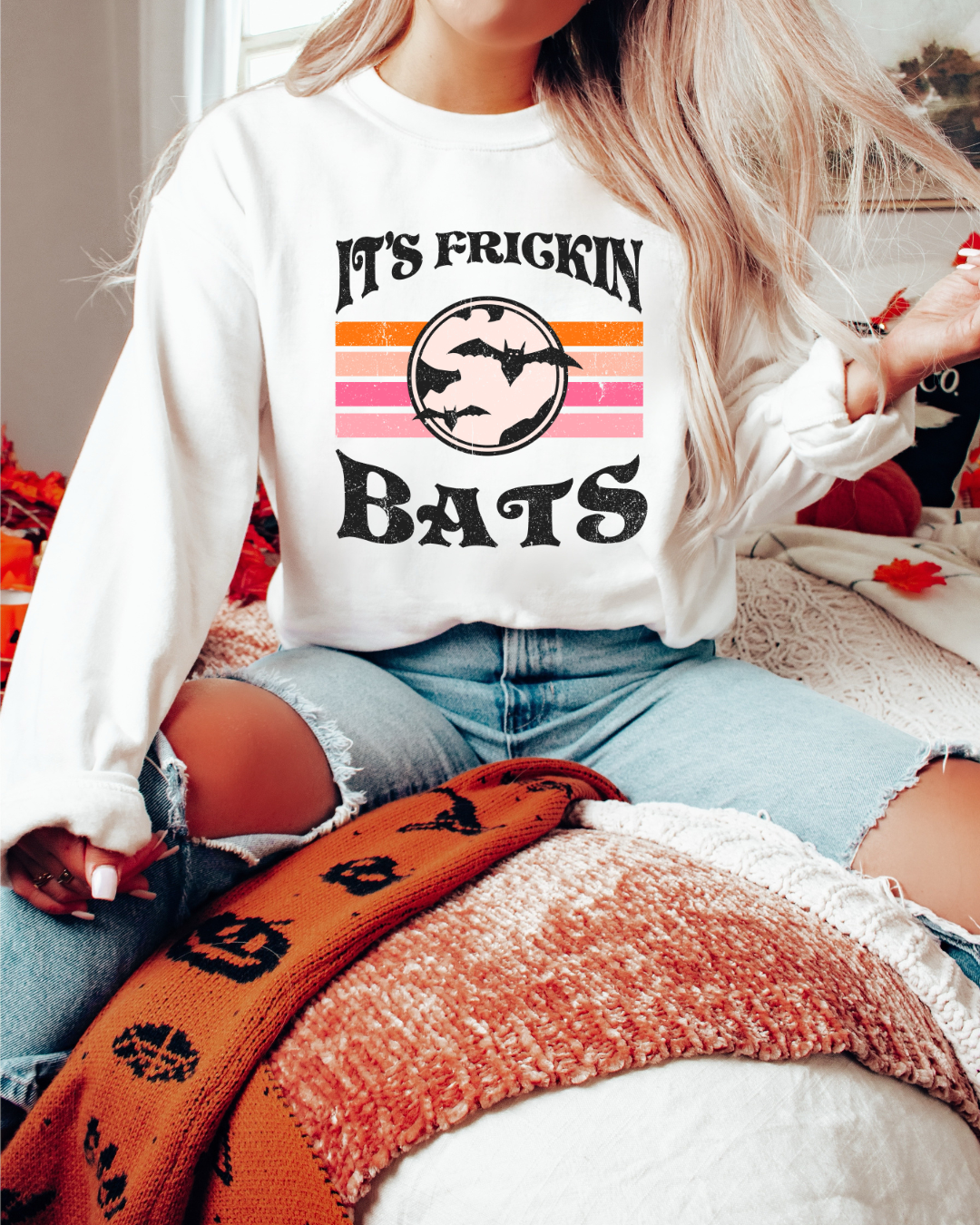 It's Frickin Bats Spooky Adult Graphic Crewneck Pullover
