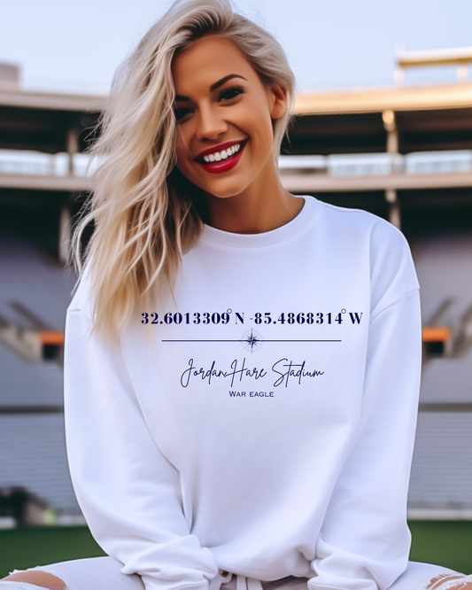 Jordan Hare Stadium Coordinates Auburn Adult Graphic Crewneck Pullover