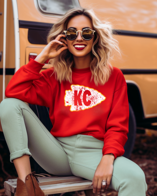 KC Arrowhead White Vintage Chiefs Adult Graphic Crewneck Pullover