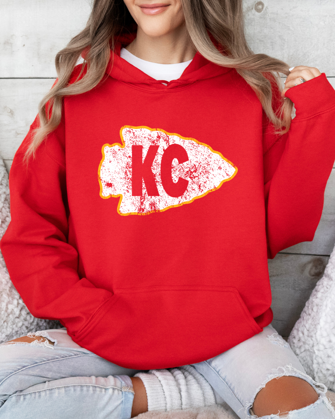 KC Arrowhead White Vintage Chiefs Adult Graphic Hoodie