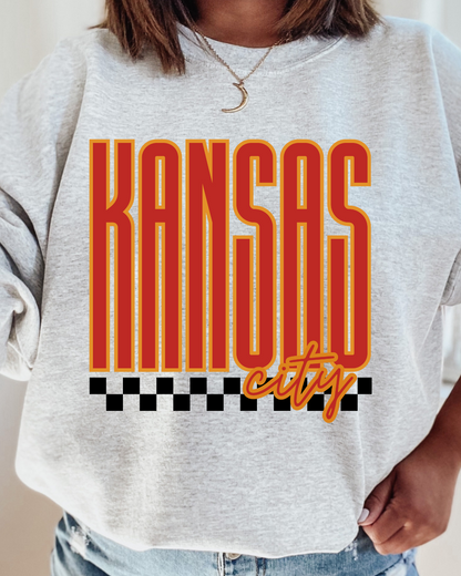 Kansas City Checkered Chiefs Adult Graphic Crewneck Pullover