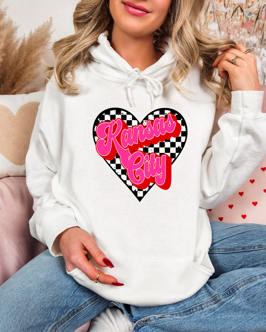 Kansas City Checkered Heart Adult Graphic Hoodie